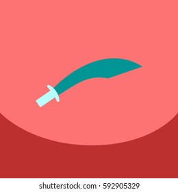 Flat icon on blue square Arabic khanjar traditional Arabian dagger