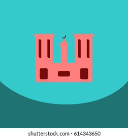 Flat icon on blue square Arabic mosque with the Arab minaret