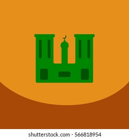 Flat icon on orange square Arabic mosque with the Arab minaret