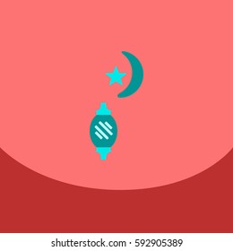 Flat icon on square Arabic latern with moon