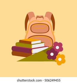 flat icon on stylish background book bag flowers