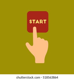 flat icon on stylish background hand button start