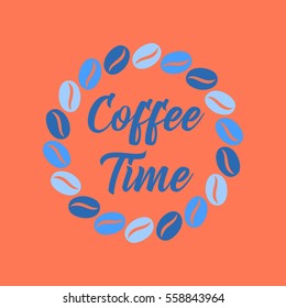flat icon on stylish background bean Coffee time logo