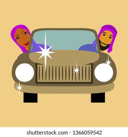 flat icon on theme Arabic business muslim in the car