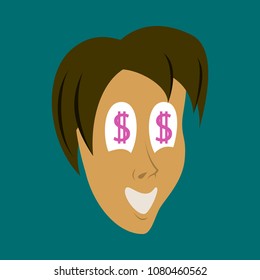 flat icon on theme humor money in the eyes