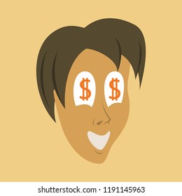 flat icon on theme humor money in the eyes