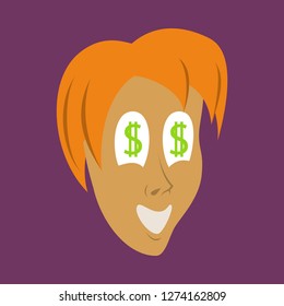 flat icon on theme humor money in the eyes