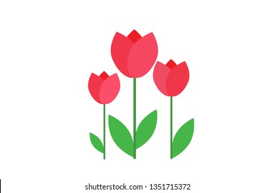 icono plano sobre los tulipanes de fondo blanco. 8 de marzo. Día de primavera de las mujeres.;