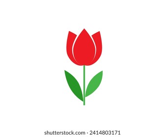 Flachsymbol auf weißem Hintergrund, Tulpenblüten. 8. März. Frühlingstag der Frauen