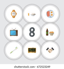 Flat Icon Oneday Set Of Beer With Chips, Lunch, Fried Egg And Other Vector Objects. Also Includes Beer, Sausage, Tv Elements.