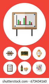 Flat Icon Oneday Set Of Beer With Chips, Router, Questionnaire And Other Vector Objects. Also Includes Whiteboard, Alarm, Timer Elements.