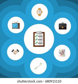 Flat Icon Oneday Set Of Briefcase, Partnership, Questionnaire And Other Vector Objects. Also Includes Greeting, Handbag, Checklist Elements.