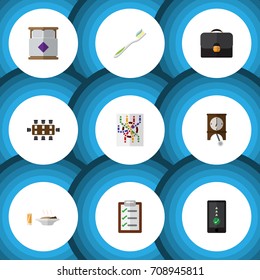 Flat Icon Oneday Set Of Briefcase, Router, Boardroom And Other Vector Objects. Also Includes Watch, Mattress, Subway Elements.