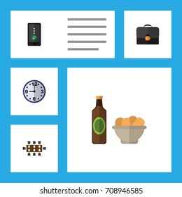 Flat Icon Oneday Set Of Cellphone, Watch, Boardroom And Other Vector Objects. Also Includes Smartphone, Handbag, Conference Elements.