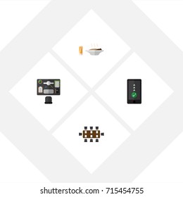 Flat Icon Oneday Set Of Lunch, Boardroom, Cellphone And Other Vector Objects. Also Includes Table, Bureau, Drink Elements.