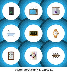 Flat Icon Oneday Set Of Timer, Boardroom, Mattress And Other Vector Objects. Also Includes Form, Bed, Router Elements.