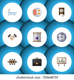 Flat Icon Oneday Set Of Whiteboard, Partnership, Watch And Other Vector Objects. Also Includes Greeting, Briefcase, Boardroom Elements.