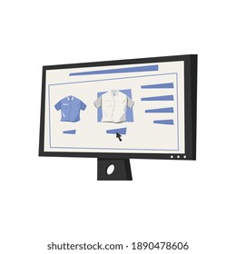 Flat icon with online shop website on computer screen vector illustration