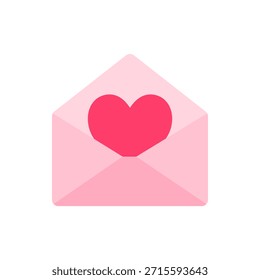 Icono plano de un sobre abierto que revela un símbolo de corazón en lugar de una letra. Ideal para expresar amor, tarjetas de San Valentín, mensajes románticos y dulces diseños simbólicos.