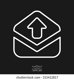 Flat icon of opened mail with upload icon.