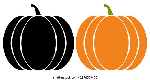 Flat icon with orange and black pumpkin for design. Vector holiday illustration.