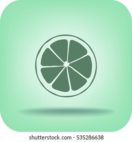 Icono plano. Naranja en un corte. Frutas cítricas.