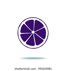 Icono plano. Naranja en un corte. Frutas cítricas.