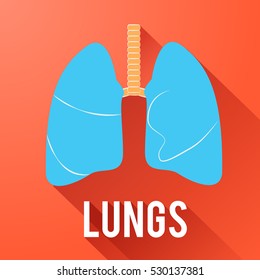 Flat icon organ with lungs and long shadow on red background isolated vector illustration