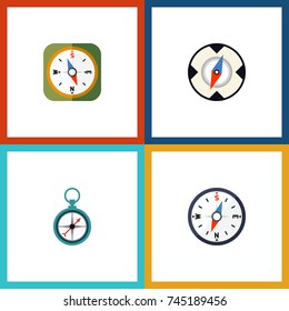 Flat Icon Orientation Set Of Measurement Dividers, Magnet Navigator, Instrument And Other Vector Objects. Also Includes Direction, Orientation, Geography Elements.