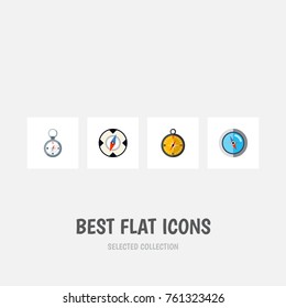 Flat Icon Orientation Set Of Navigation, Direction, Geography And Other Vector Objects. Also Includes Direction, Magnet, Measurement Elements.