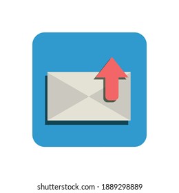 Flat icon of outgoing message in blue square vector illustration