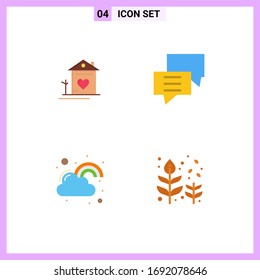 Flat Icon Pack of 4 Universal Symbols of home; group; couple; chat; happy Editable Vector Design Elements