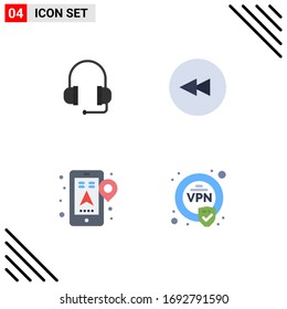 Flat Icon Pack of 4 Universal Symbols of headphones; navigation; backward; gps; security Editable Vector Design Elements