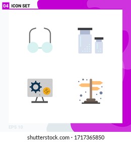 Flat Icon Pack of 4 Universal Symbols of glasses; monitor; coding; development; setting Editable Vector Design Elements