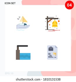 Paquete de iconos planos de 4 símbolos universales de barco; trampolín; buque; notificación; elementos de diseño de vectores editables de archivos