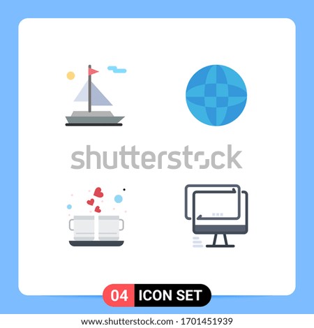 Flat Icon Pack of 4 Universal Symbols of beach; drink; arrow; coffee; computer Editable Vector Design Elements