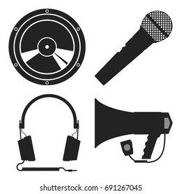 Flat icon pack of sound objects silhouettes