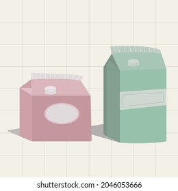 Flat icon Package Milk Element. Vector Illustration. Set of paper box isolated on light yellow background with pane.