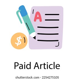Flat icon of paid article 