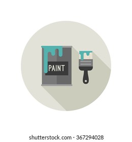 Flat Icon of paint brush and paint bucket. Vector illustration.