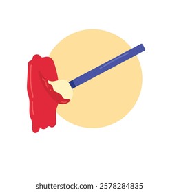 flat icon of painting brush. simple design of painting brush with red paint