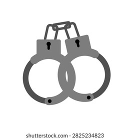 Flat icon of a pair of handcuffs representing arrest, police restraint, detention, security, and law enforcement.
