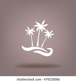 Flat icon. Palm trees on the beach. Waves and palms. Holiday, vacation.