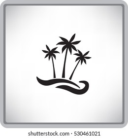 Flat icon. Palm trees on the beach. Waves and palms. Holiday, vacation.