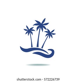 Flat icon. Palm trees on the beach. Waves and palms. Holiday, vacation.