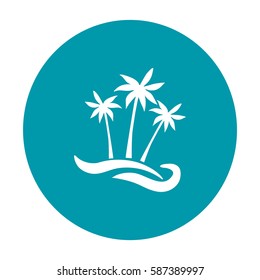 Flat icon. Palm trees on the beach. Waves and palms. Holiday, vacation.