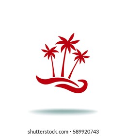 Flat icon. Palm trees on the beach. Waves and palms. Holiday, vacation.