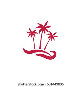 Flat icon. Palm trees on the beach. Waves and palms. Holiday, vacation.