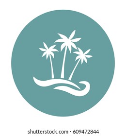 Flat icon. Palm trees on the beach. Waves and palms. Holiday, vacation.