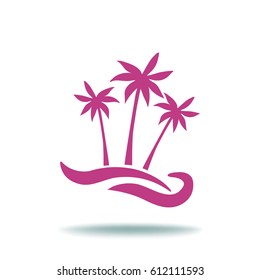 Flat icon. Palm trees on the beach. Waves and palms. Holiday, vacation.